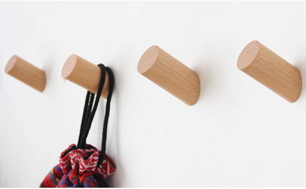 Wood Wall Hooks, 4 Pack Coat Hooks Mounted Rustic Wooden Heavy Duty Robe Hook Hat Rack | for