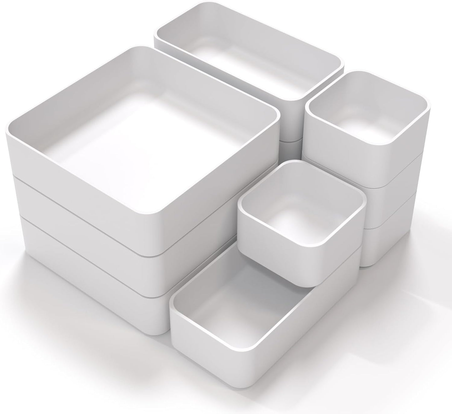 11-Piece Stackable Drawer Organizer Set, Multi-size Desk Drawer Organizer Trays Vanity Storage Bins