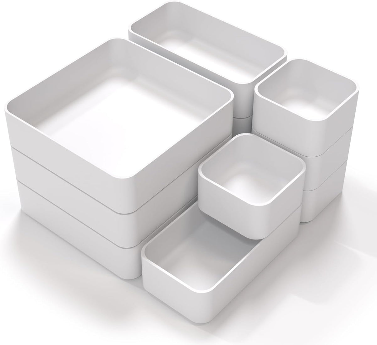 11-Piece Stackable Drawer Organizer Set, Multi-size Desk Drawer Organizer Trays Vanity Storage Bins