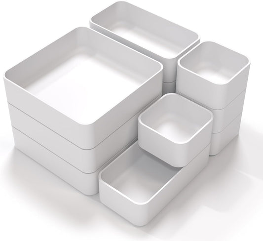 11-Piece Stackable Drawer Organizer Set, Multi-size Desk Drawer Organizer Trays Vanity Storage Bins