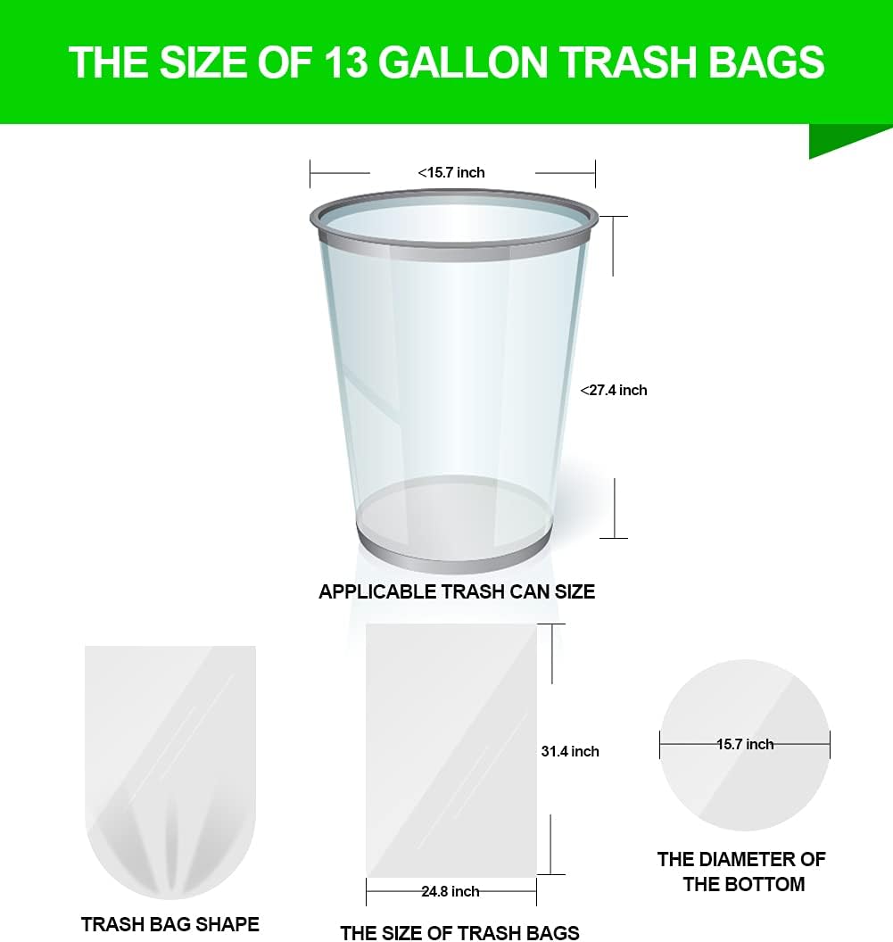FORID 13 Gallon Trash Bags - Clear Plastic Garbage Bags Medium Tall Trash Can Liners for Kitchen