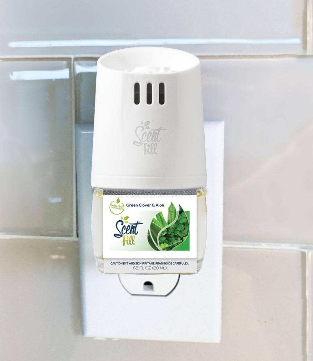 Scent Fill Green Clover & Aloe Plug in Air Freshener, Scented Oil Refills, 2 Refills + Diffuser