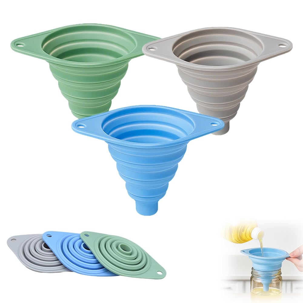 Kitchen Funnel Set 3 Pack, Collapsible Silicone Funnels for Filling Water Bottles & Small Bottles |