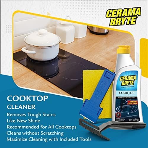 Cerama Bryte Glass Cooktop and Stove Top Cleaner Combo Kit - Includes Cleaning Tool, Razor, Scraper