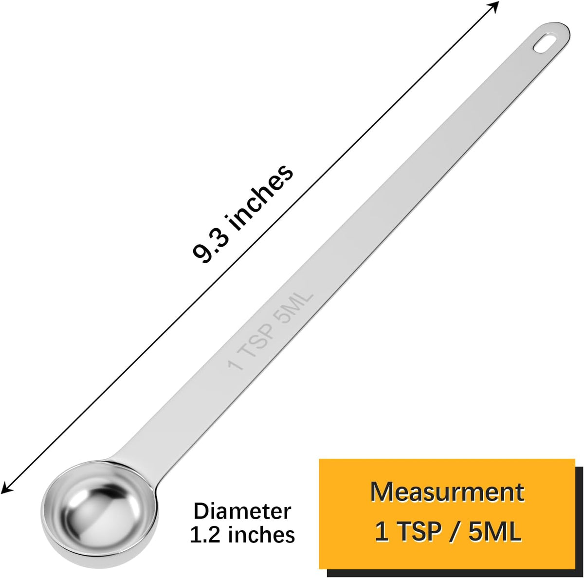 2PCS 1Tsp(1/3tbsp, 5ml) Extra Long Handle Measuring Spoon, Single Stainless Steel Individual