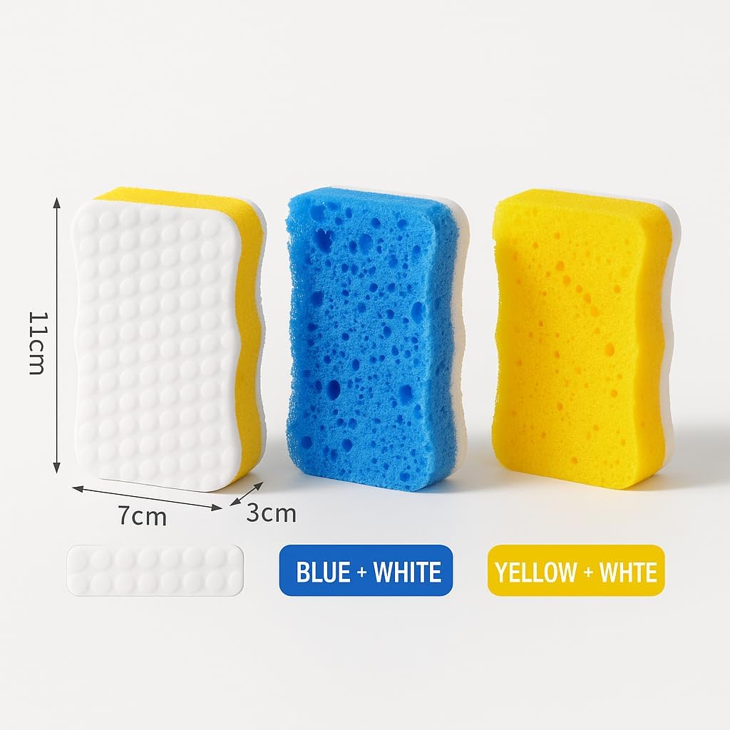 Ampang Wave-Shaped Scrub Sponges for Kitchen Cleaning - Nano Sponge & High-Foam Seaweed Cotton