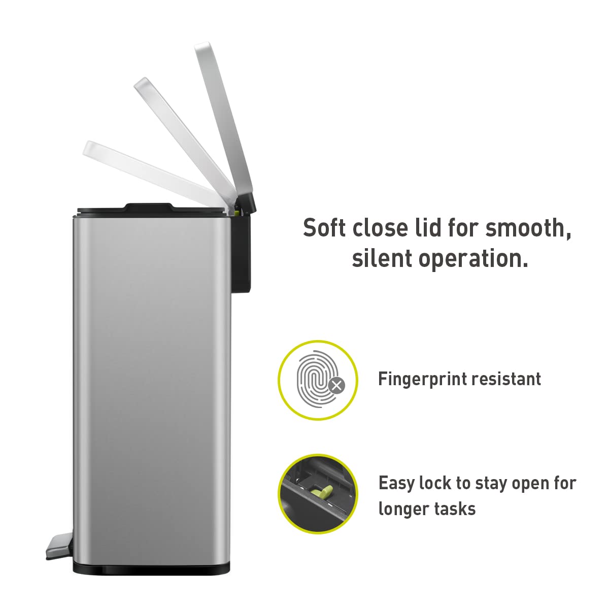 EKO Madison Matte Stainless 50 Liter/13.2 Gallon Step Trash Can w/Inner Liner - Fingerprint