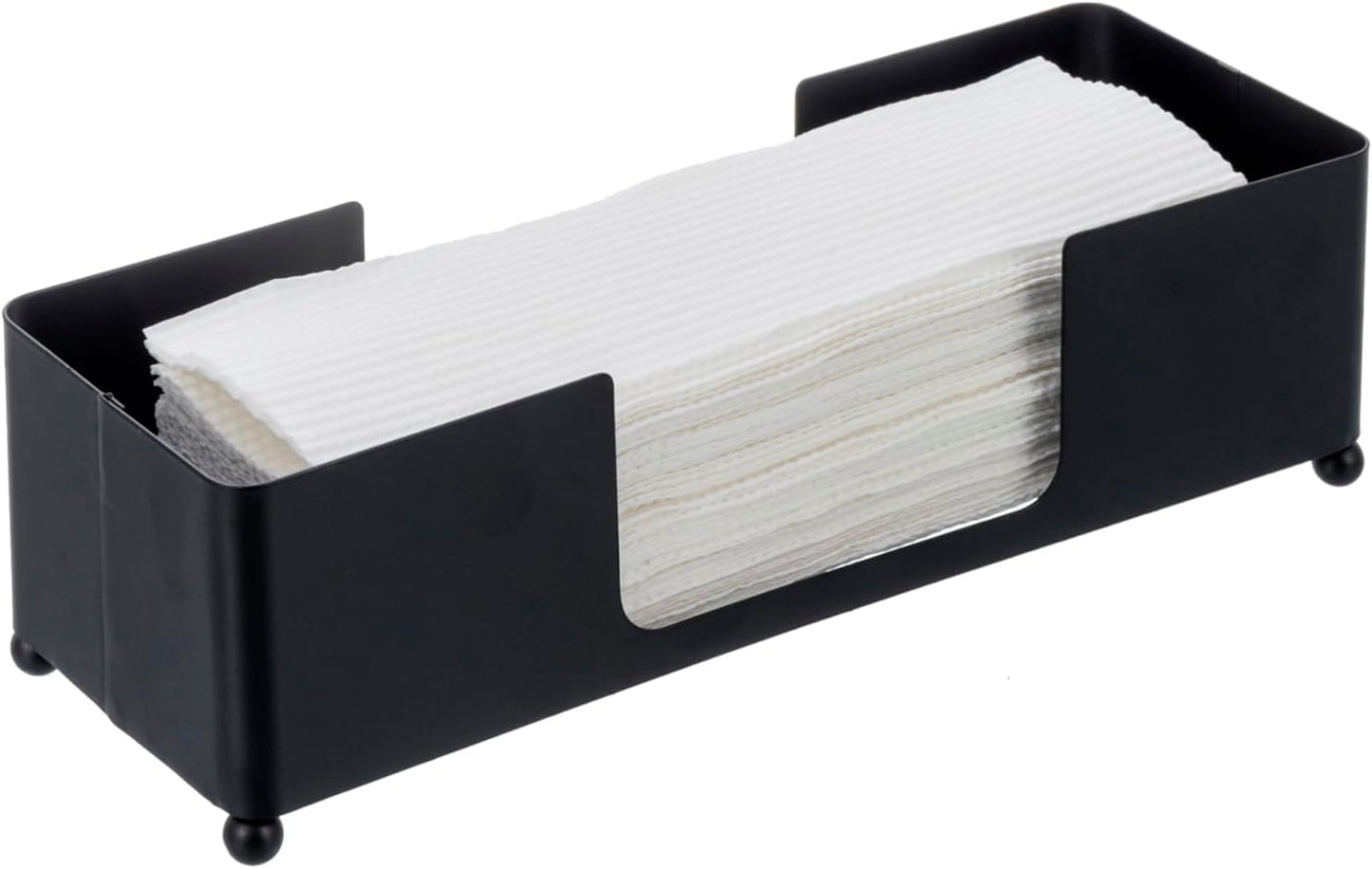 MyGift Modern Matte Black Metal Tabletop Commercial Folded Paper Towel Holder, Countertop