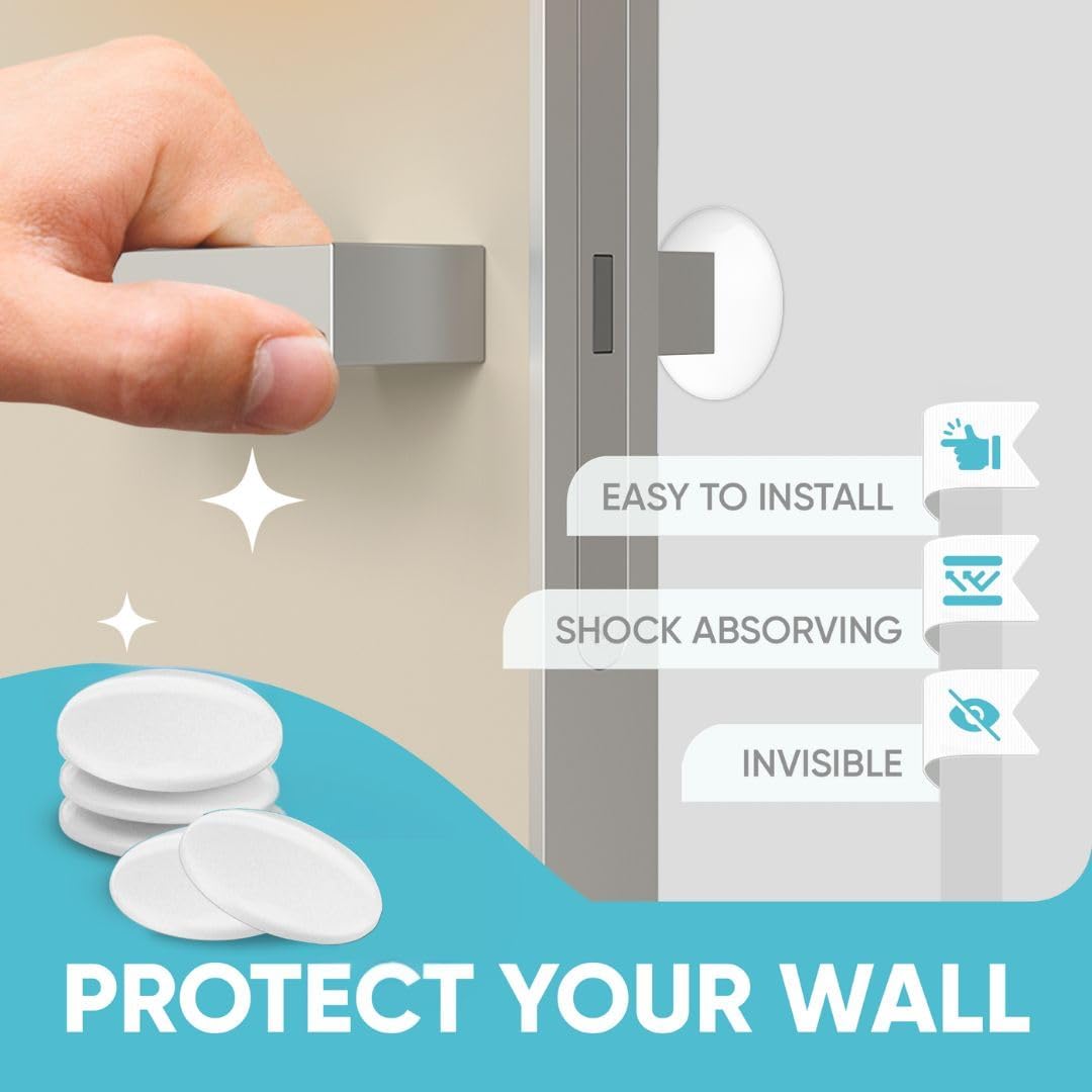 Strongest Home Wall & Door Handle Stopper 3.15" Set 5 Pieces of White Rubber Door Knob Round Wall