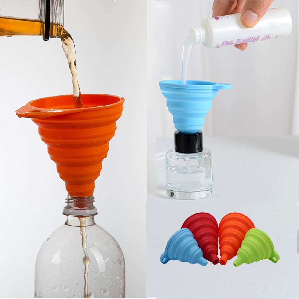 KongNai Kitchen Funnel Set 4 Pack, Small and Large, Kitchen Gadgets Accessories Foldable Silicone