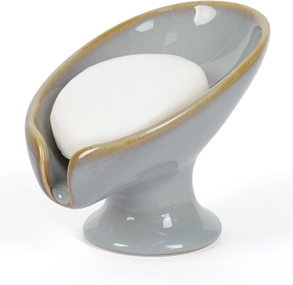 Soap Dish, Self Draining Bar Soap Holder for Bathroom Sink, Leaf Shaped Drainage Ceramic Porcelain