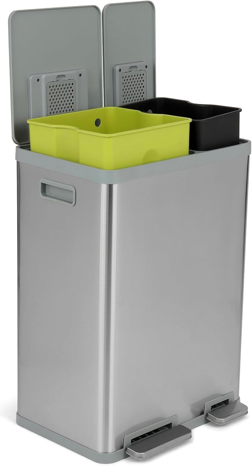 Simpli-Magic 60 Liter / 16 Gallon Rectangular Hands-Free Dual Compartment Recycling Kitchen Step