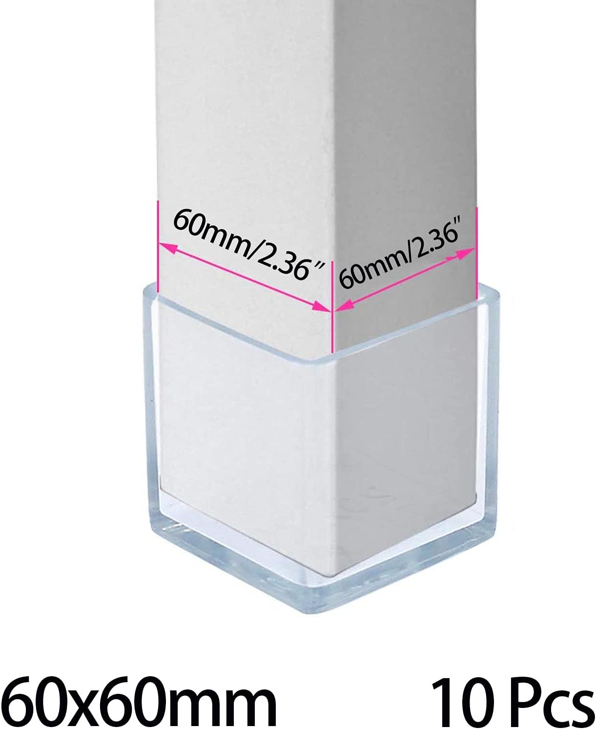 10 Pcs Transparent Square Anti-Slip Rubber Leg Tips Chair Leg Caps Furniture Floor Protectors Chair