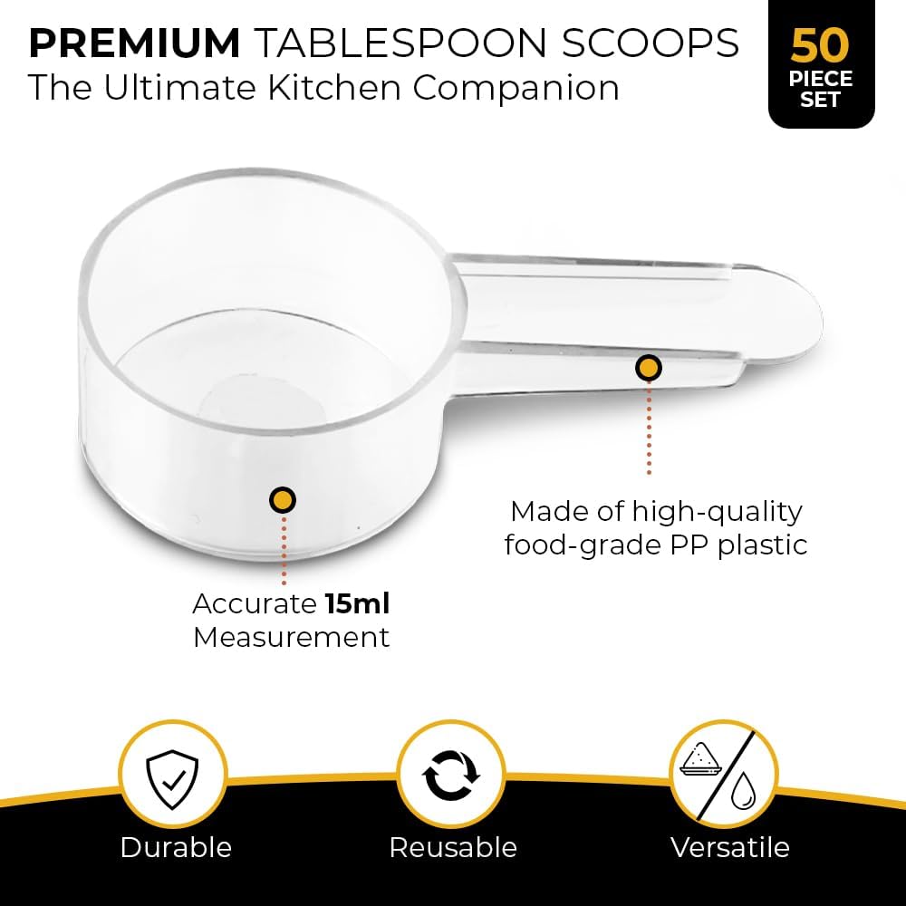 50 Pack Tablespoon Measuring Spoon Set with Short Handle Coffee Scoop - 1 Tablespoon (15 ML) Clear