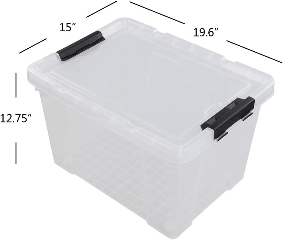 Pekky 50 Quart Clear Storage Containers/Bins with Lid，Wheels and Latching Handles, Large Rolling