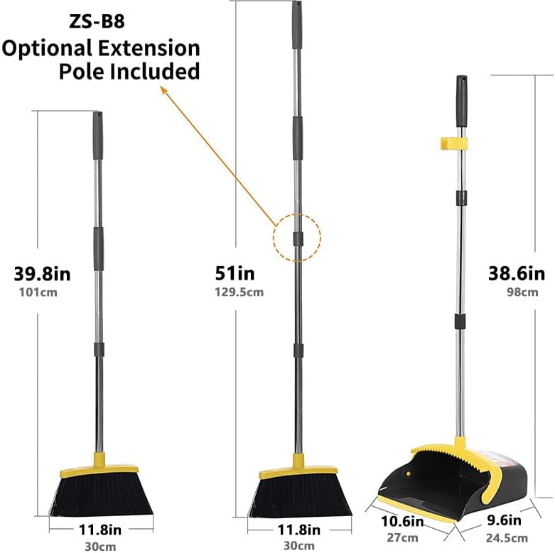 2-Pack is More economical，Upgraded Broom and Dustpan， with 52" Long Handle, Dustpan Teeth with