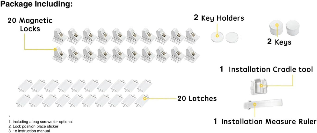 20 Pack Magnetic Cabinet Locks Baby Proofing - Vmaisi Children Proof Cupboard Drawers Latches