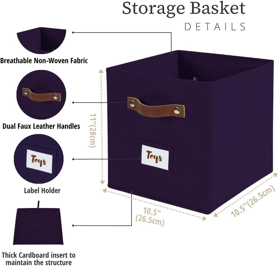 DECOMOMO Storage Bins, Cube Storage Bin with Labels, Fabric Storage Cubes for Shelves (10.5" x 11"