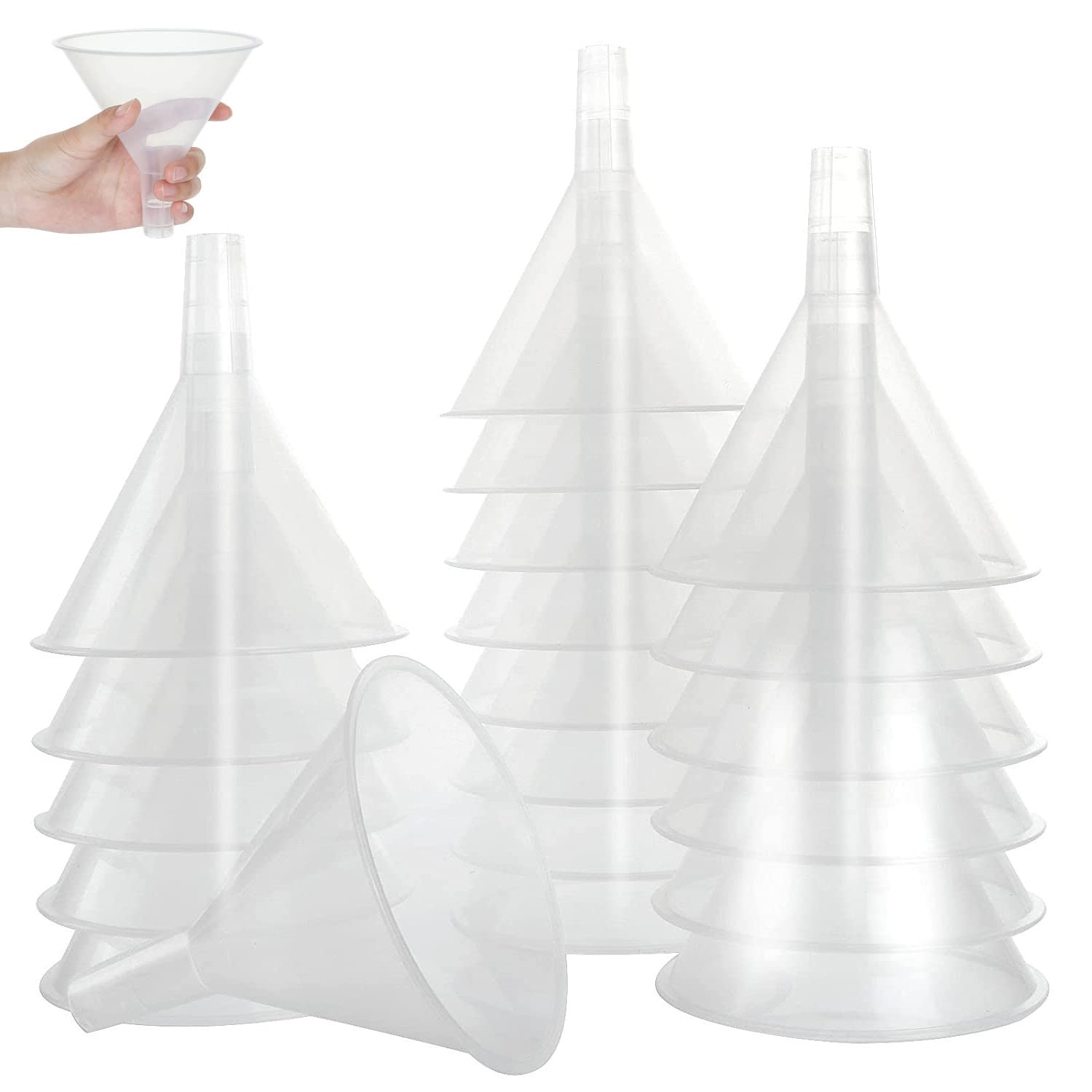 RHBLME 20 PCS Plastic Funnels Set, 4.7 Inch Wide Mouth Clear Plastic Funnels for Filling Bottles