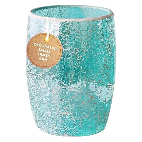 Escenzy Modern Bathroom Trash Can Mosaic Glass 5L | 7" x 10" | Decorative Small Garbage Can |