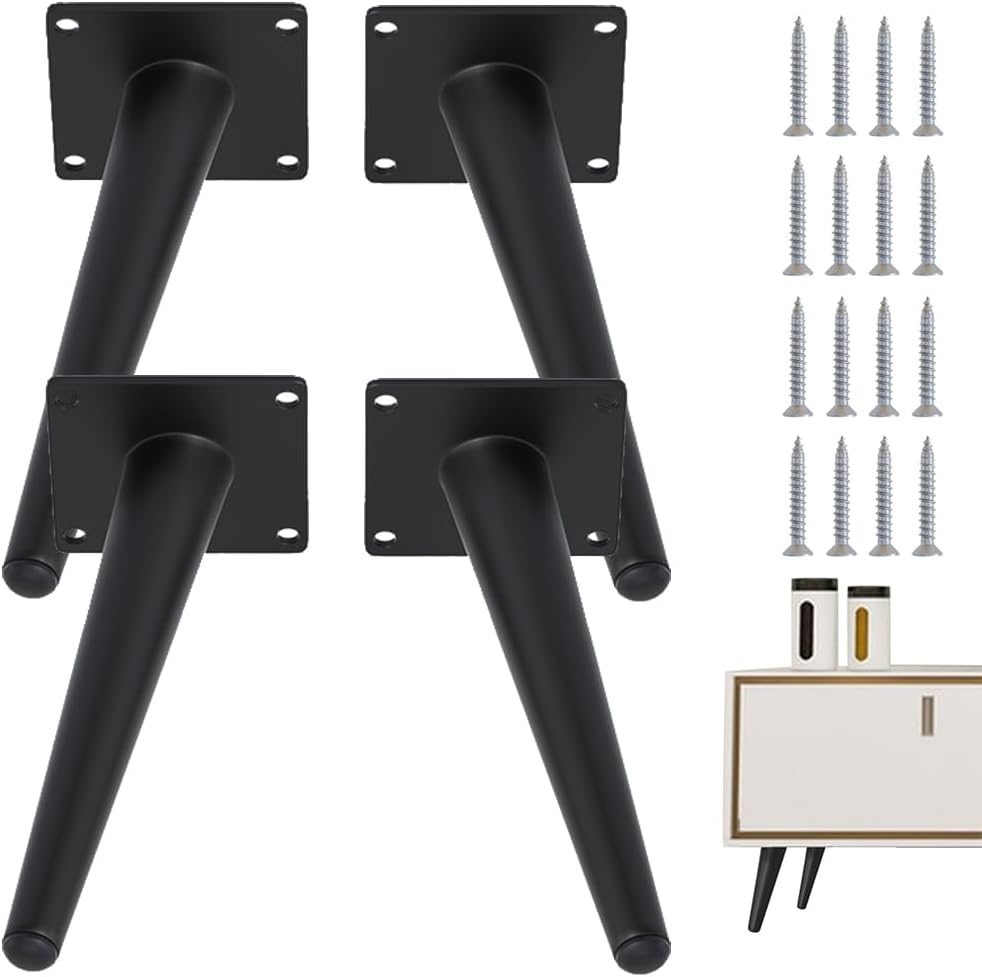 4PCS 7 Inch Matte Black Tapered Angled Legs for Furniture, Metal Mid Century Mordern Feet, Heavy