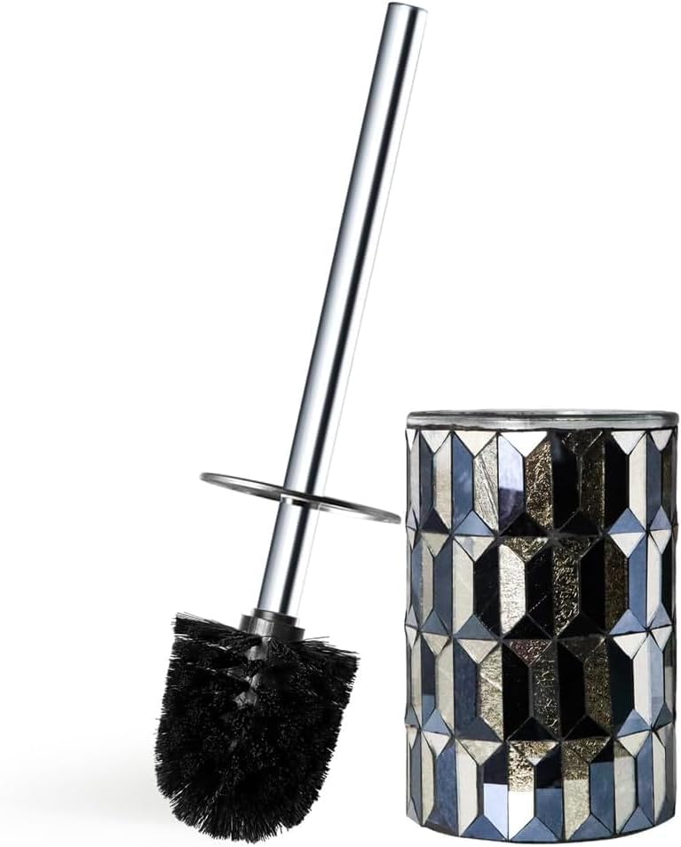Escenzy Cute Toilet Brush and Holder Set Mosaic Glass | Non-Rustic Stainless Steel | Practical &