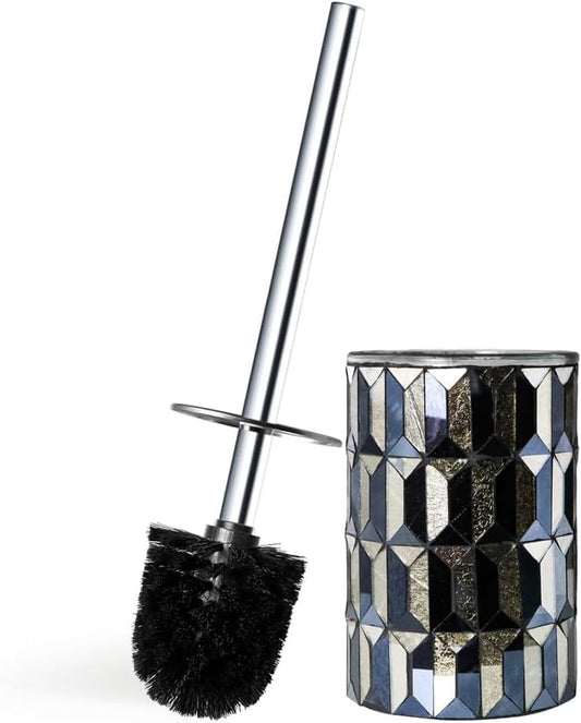 Escenzy Cute Toilet Brush and Holder Set Mosaic Glass | Non-Rustic Stainless Steel | Practical &
