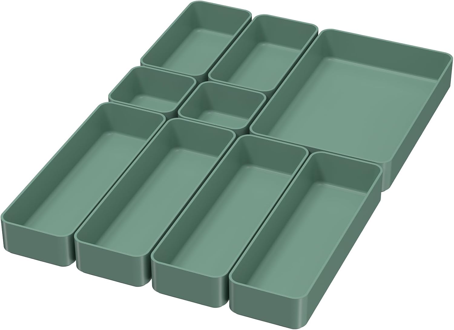 CHANCETSUI 9 Pcs Stackable Drawer Organizer Trays Set, Green, Multifunctional Storage for Vanity