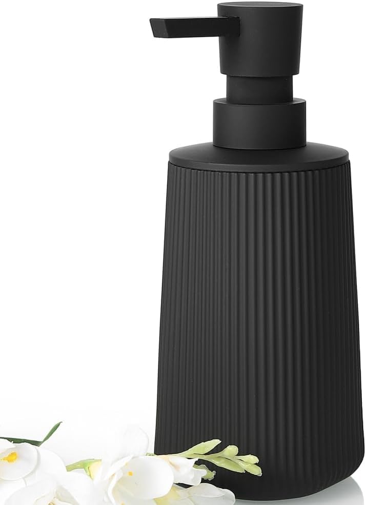 Black Hand Soap Dispenser with No Rust Pump for Bathroom and Kitchen Countertops Refillable Striped