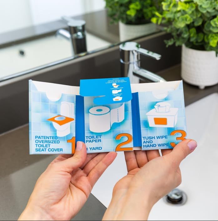 The Restroom Kit (60 pk) – Mini Toilet Paper & Travel Hygiene Kit | to Go Toilet Paper, Seat Cover