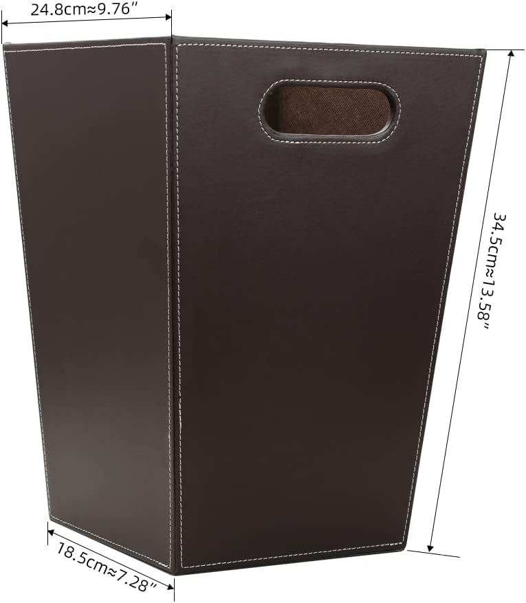 KINGFOM Classic Pu Leather Trash Can Wastebasket, Garbage Container Bin with Handles for Bathrooms