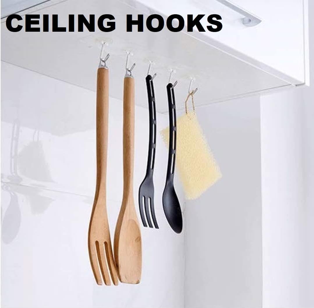 40pcs Heavy Duty Adhesive Hooks for Damage-Free Hanging - Transparent Plastic Hangers for Ceilings