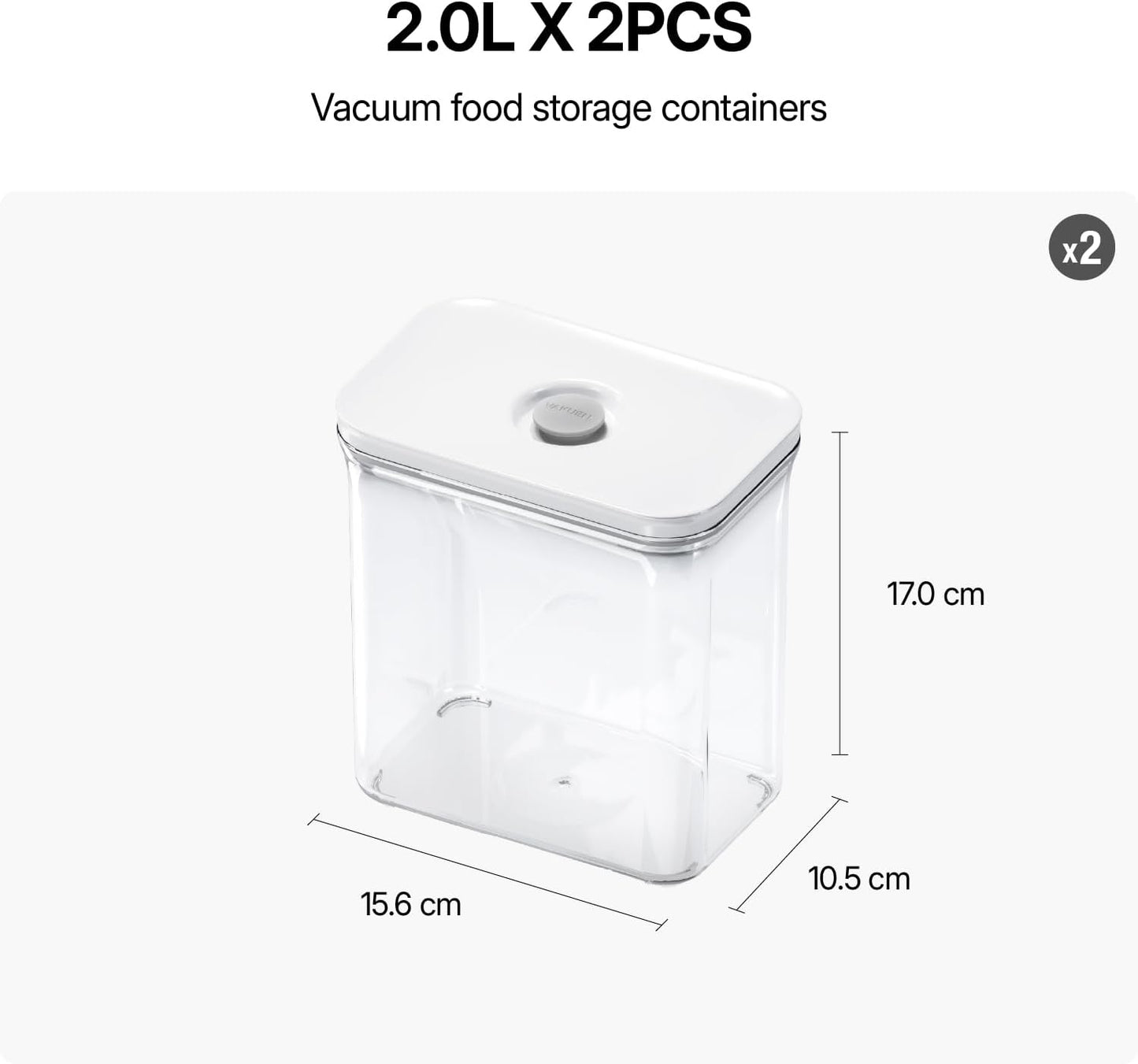 VAKUEN Premium Airtight Food Storage Containers, Rectangular 2PC-SET(2.11qt), Smart One-Click Seal