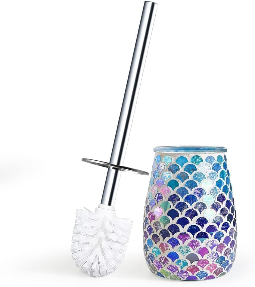 Escenzy Mermaid Bathroom Toilet Brush and Holder Set Mosaic Glass | Non-Rustic Stainless Steel |