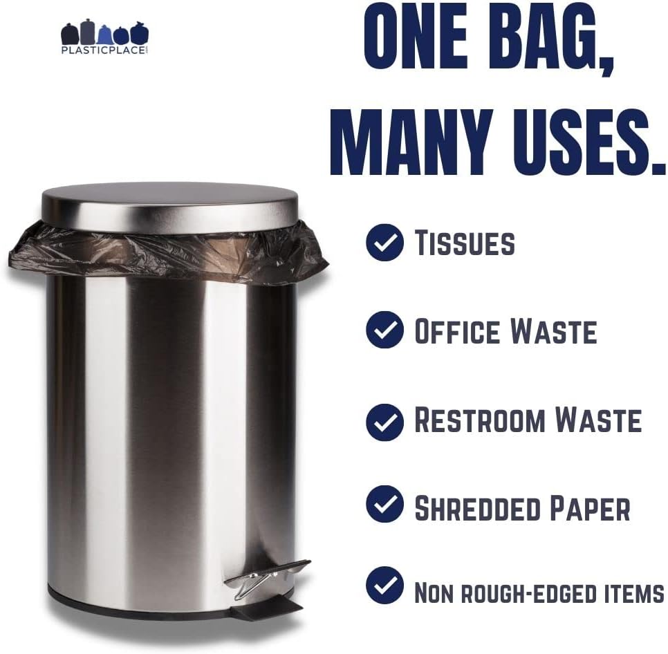 Plasticplace 12-16 Gallon Trash Bags │ 8 Microns │ Black High Density Liners │ 24" x 33" (1000
