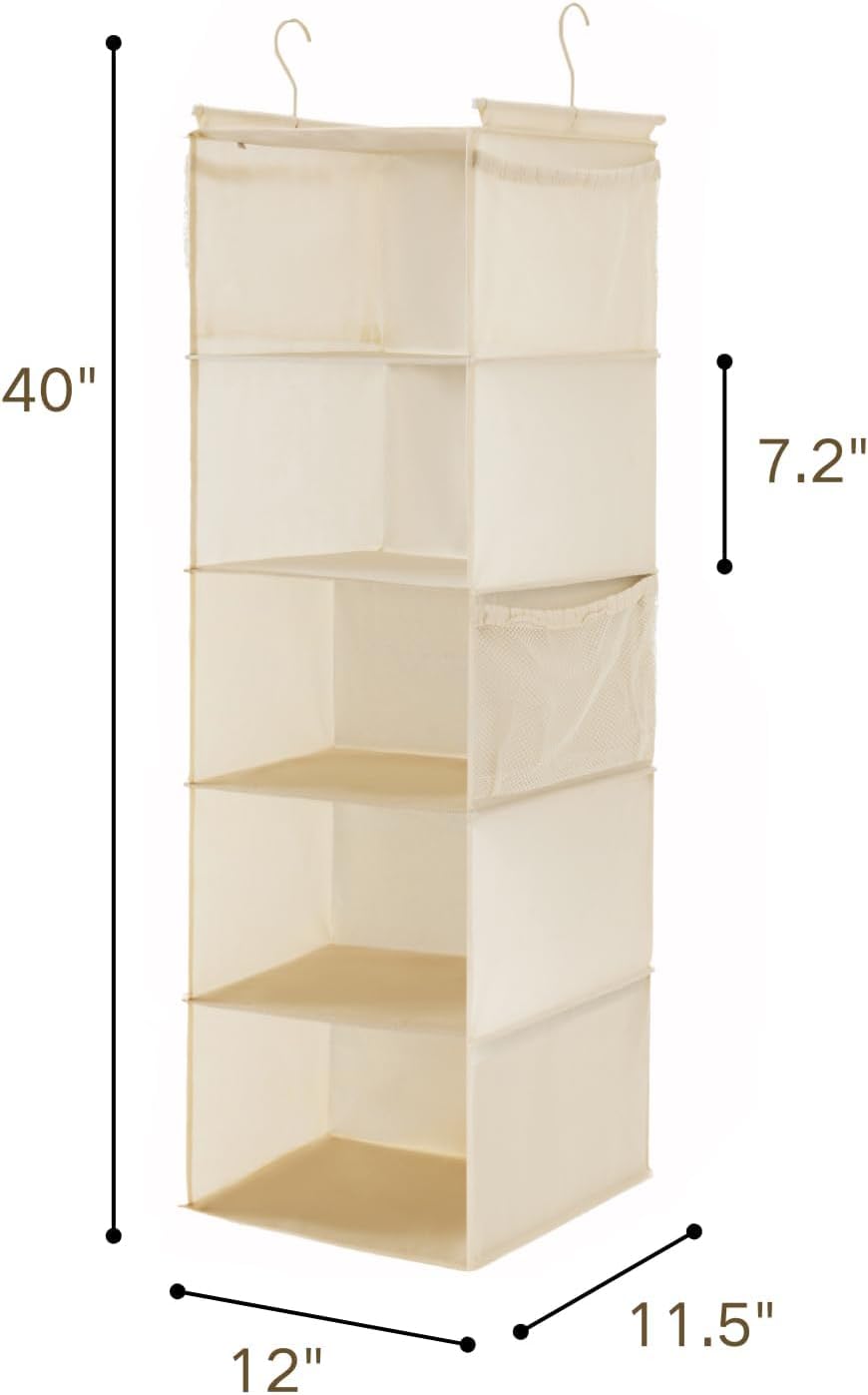 MAX Houser 5 Shelf Hanging Closet Organizer, Space Saver, Cloth Hanging Shelves with 4 Side