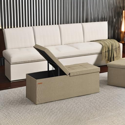 SONGMICS Mazie Collection - 43 Inches Storage Ottoman, Foldable Storage Bench with Flipping Lid