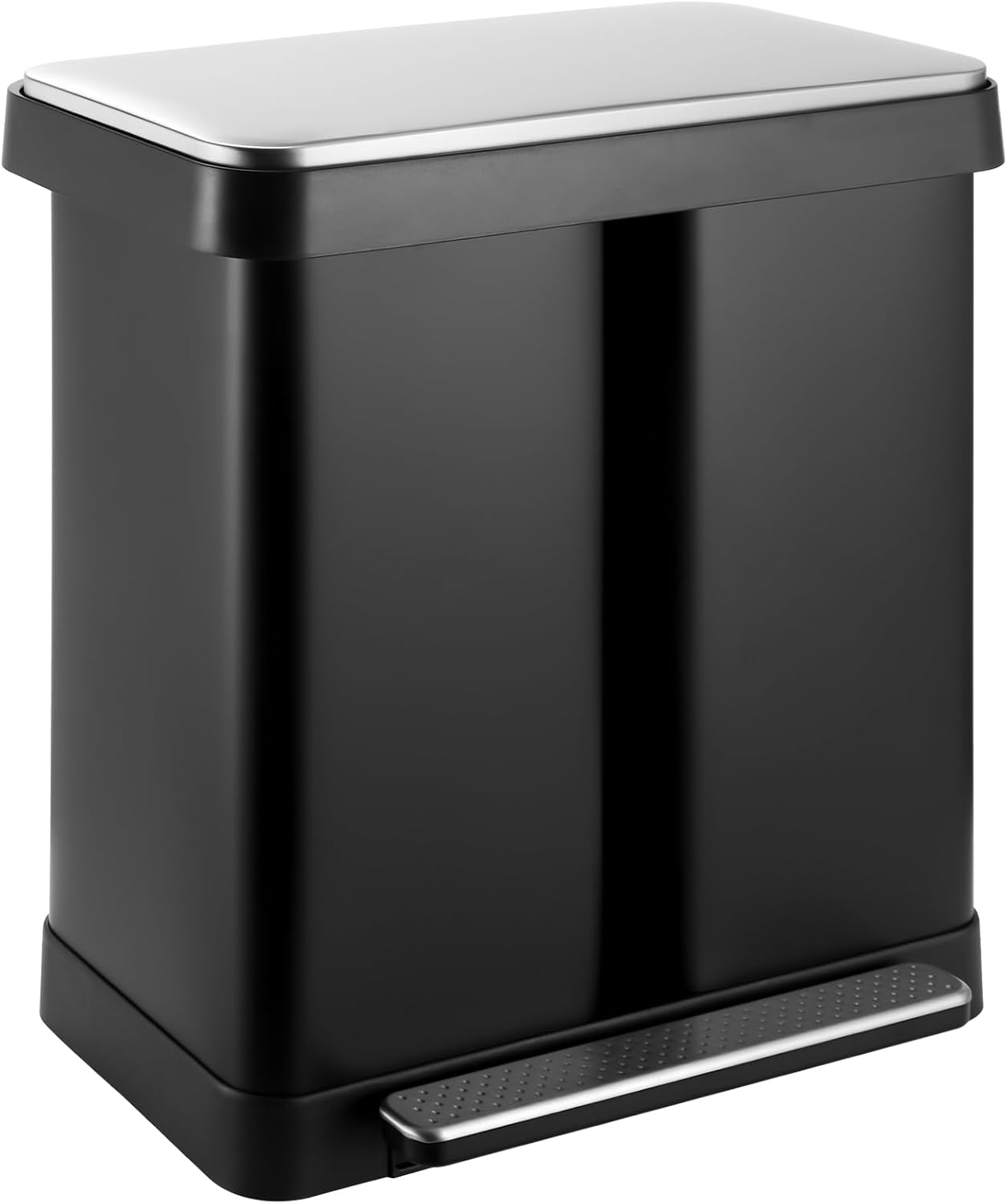 16 Gallon Dual Compartment Trash Can, Hands-Free Recycling Rectangular Garbage Bin, Stainless Steel
