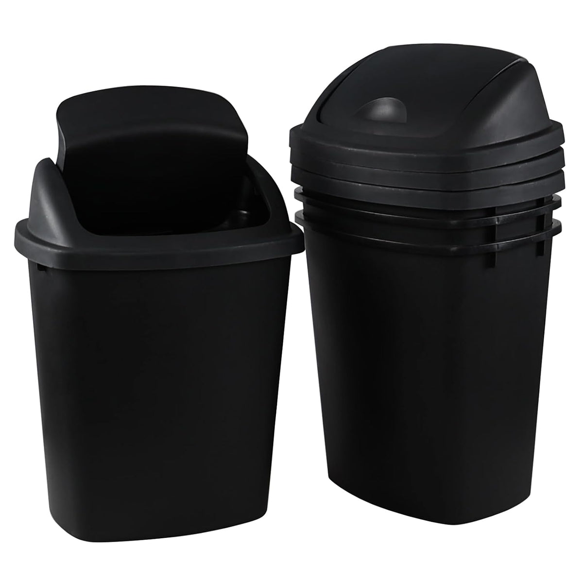Teyyvn 6 Gallon Plastic Flip Lid Trash Can for Kitchen, Black Plastic Garbage Bin with Swing Lid