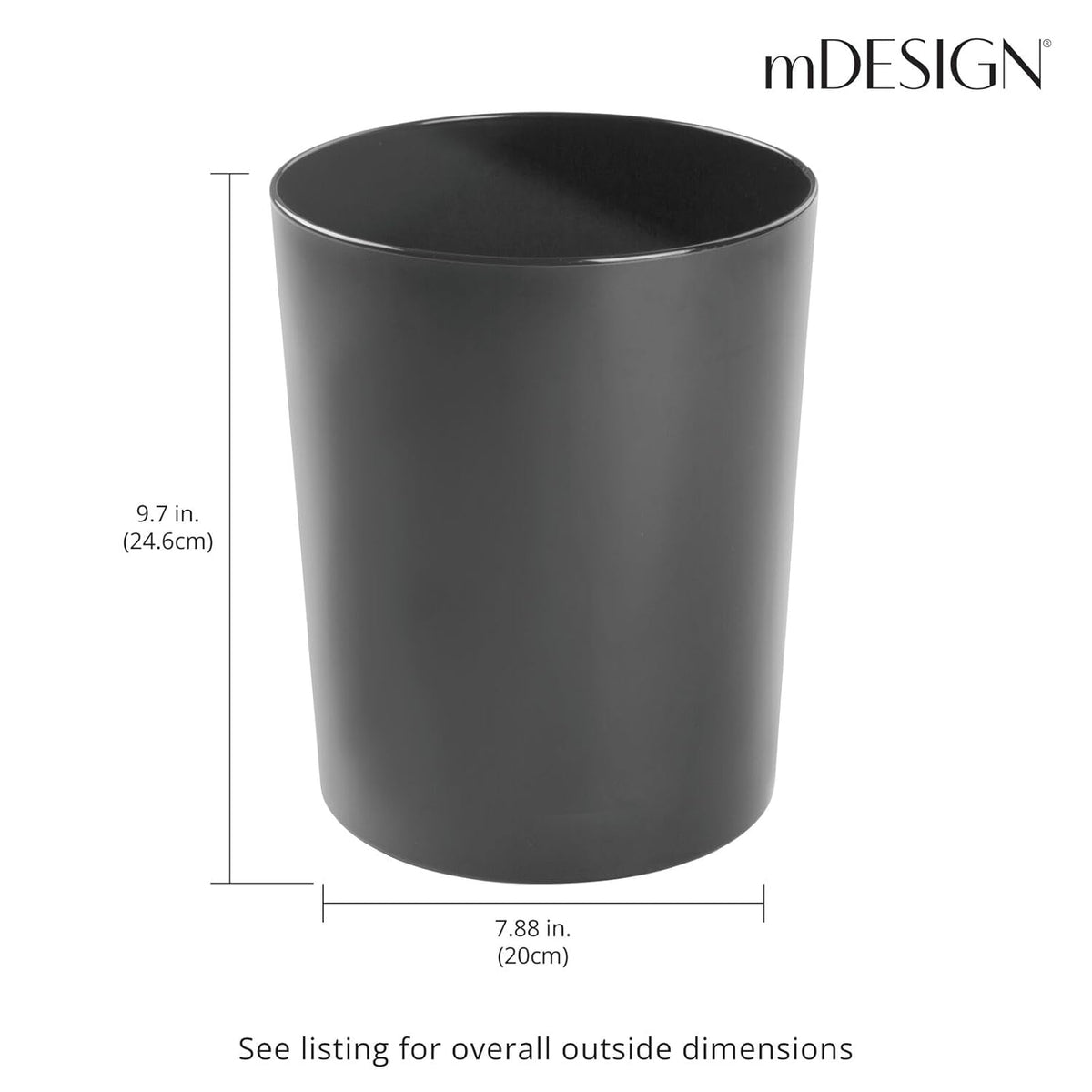 mDesign Round Metal Small 1.7 Gallon Recycle Trash Can Wastebasket, Garbage Container Bin for