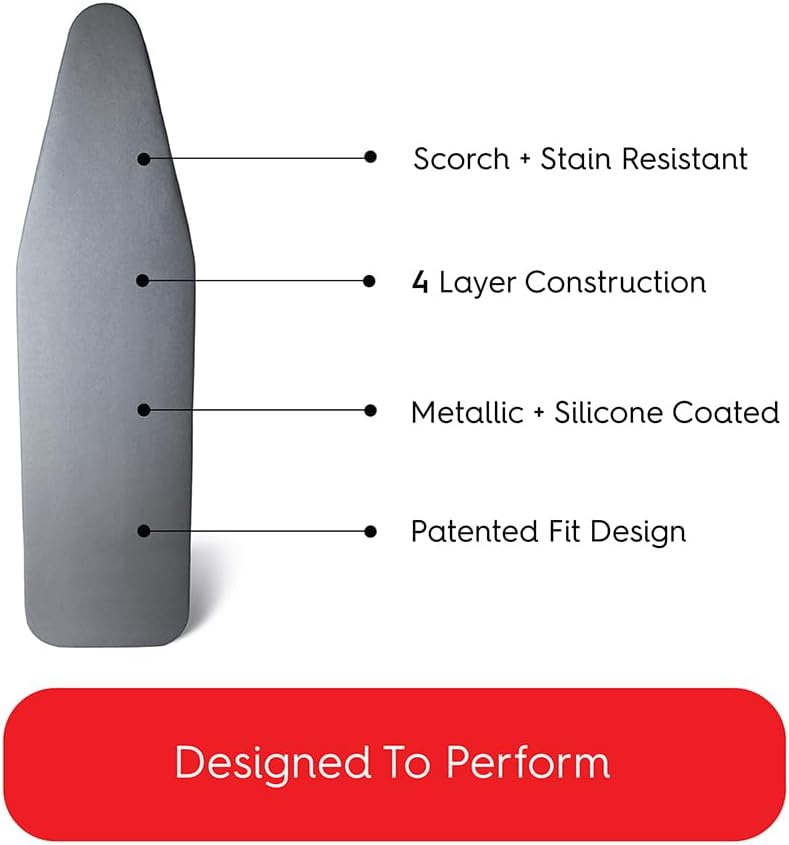 TIVIT Ironing Board Cover 14 x 44, Made in Italy. Pro Grip Pad Covers w/3 Fastener Straps & Pull