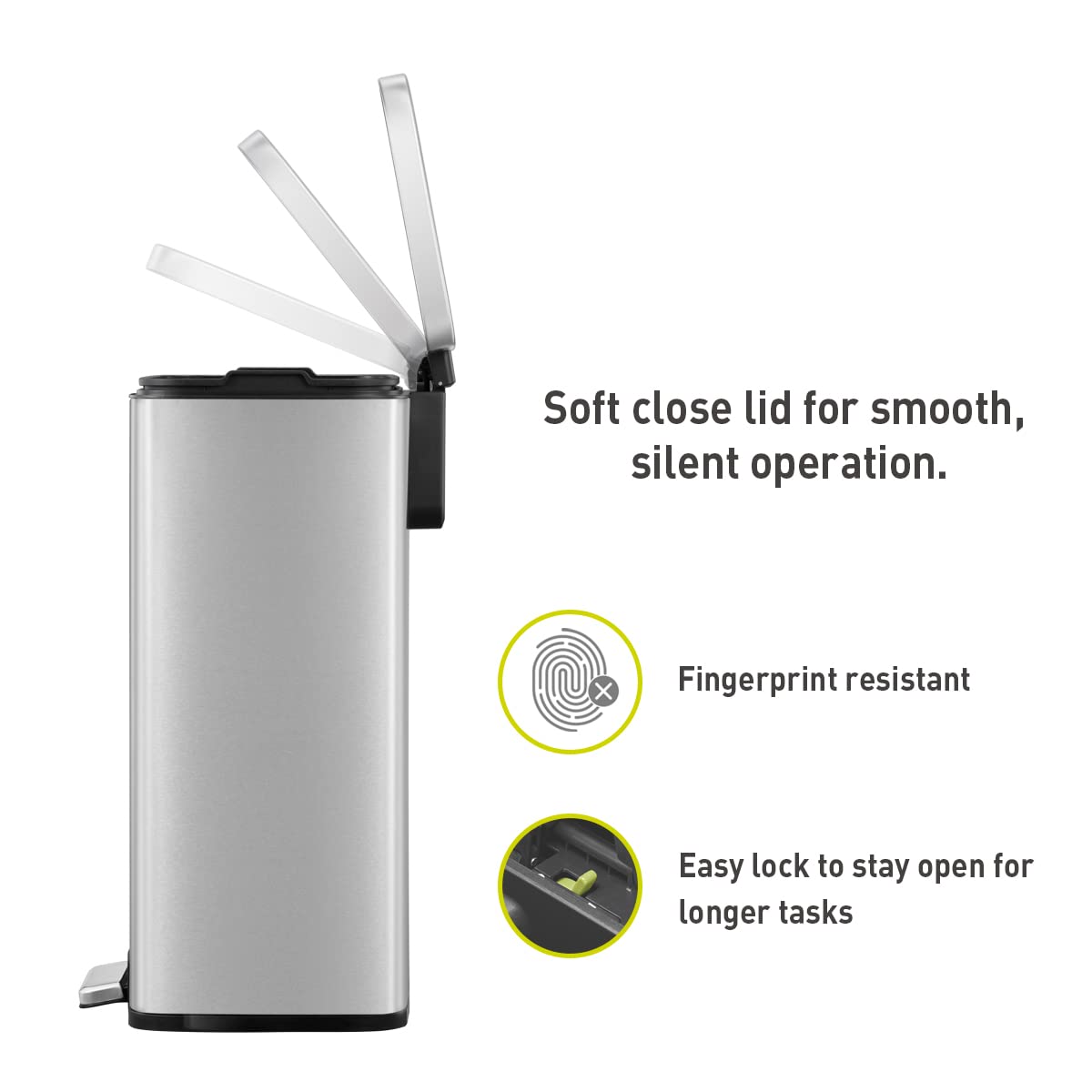 EKO Madison Brushed Stainless 50 Liter/13.2 Gallon Step Trash Can with Inner Liner - Fingerprint