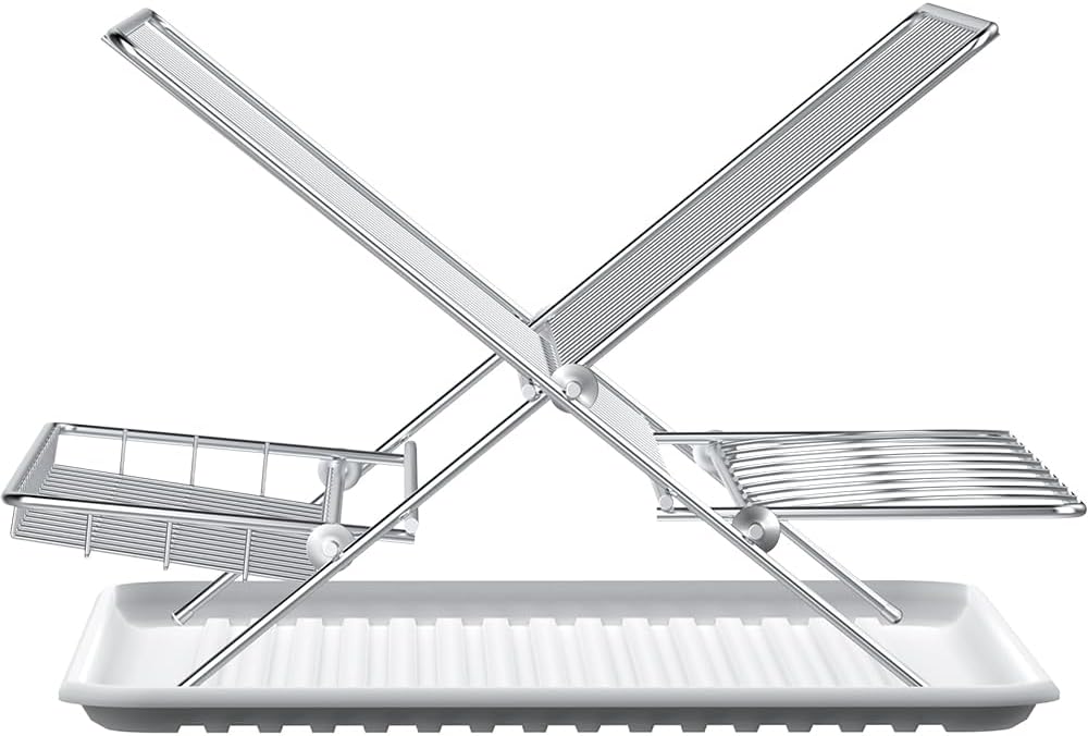 Dish Drying Rack with Drip Tray, 3 Tier Collapsible Stainless Steel Dish Drainer, Plate Rack Holder