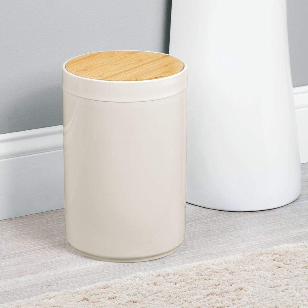 mDesign Plastic Round Trash Can Small Wastebasket - Garbage Bin Container with Swing-Close Lid