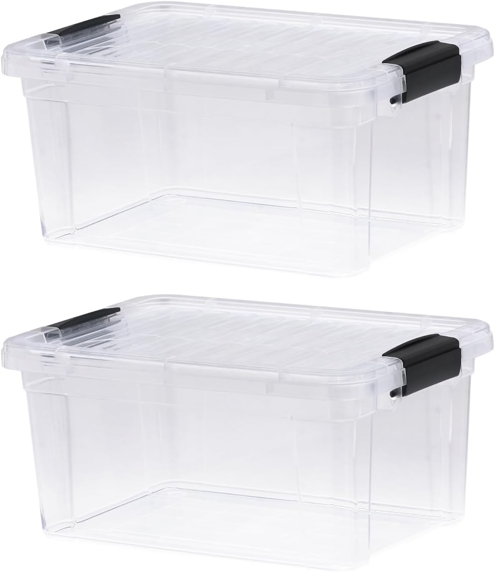 Superio Storage Bins with Lids- 2 Pack, 6.6 Qt Clear Boxes for Organizing, Stackable Plastic