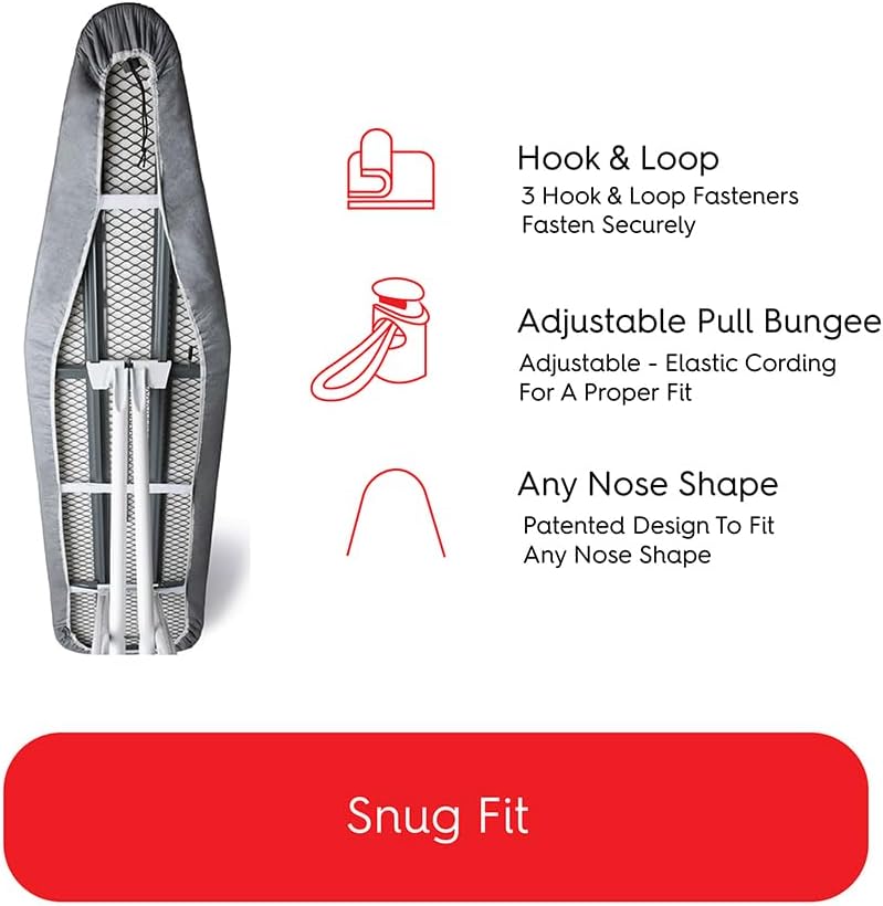 TIVIT Ironing Board Cover 19 x 55, Made in Italy. Pro Grip Pad Covers w/3 Fastener Straps & Pull