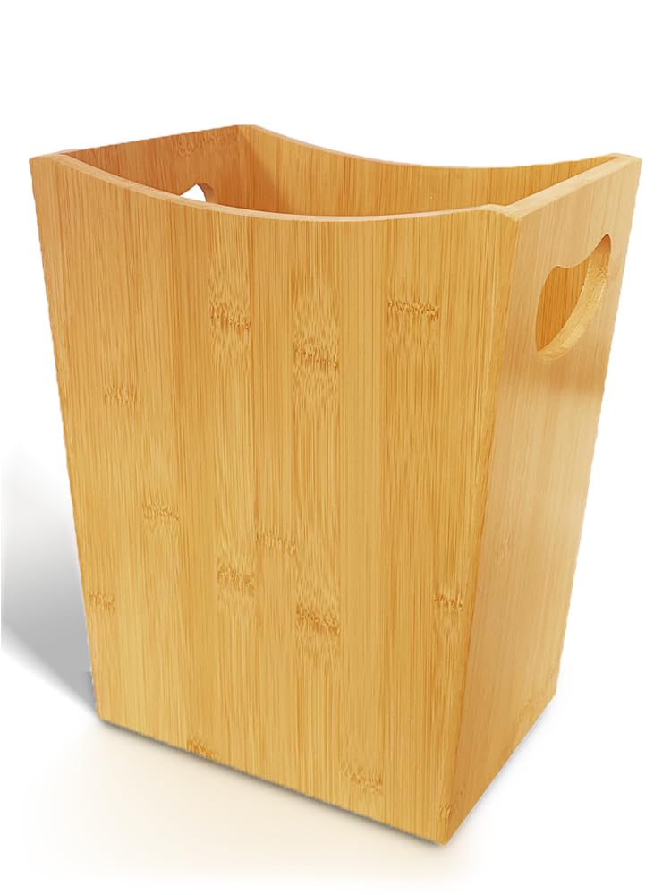 Wood Trash Can - Bedroom Trash Can Decorative with Handles - Bamboo Small Wastebaskets for Bathroom