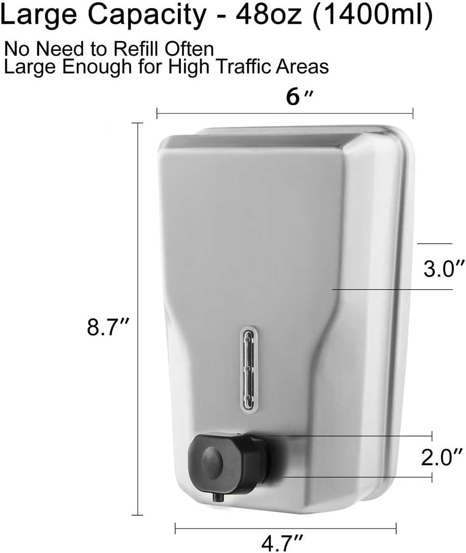 Commercial Stainless Steel Soap Dispenser – 47.3oz Large Capacity Wall Mount, Anti-Leak Pump