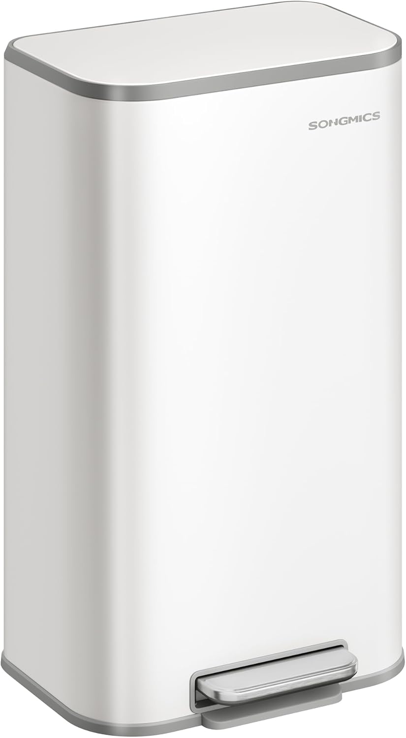 SONGMICS Kitchen Trash Can, 8-Gallon (30 L) Garbage Can with Lid, Stainless Steel, Soft Close and