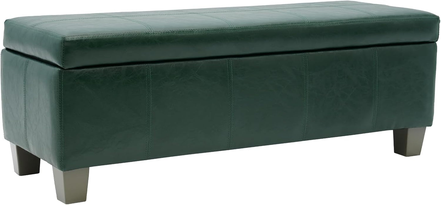 Green Faux Leather Ottoman with Storage, Rectangular Extra Long Storage Bench for Bedroom and